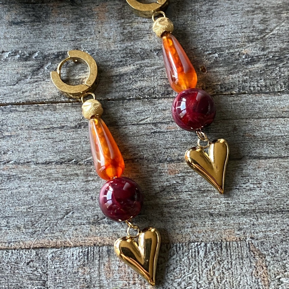 NEW Gold Heart Hoop Dangle Earrings